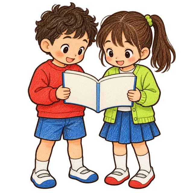 二人で教科書を見る児童