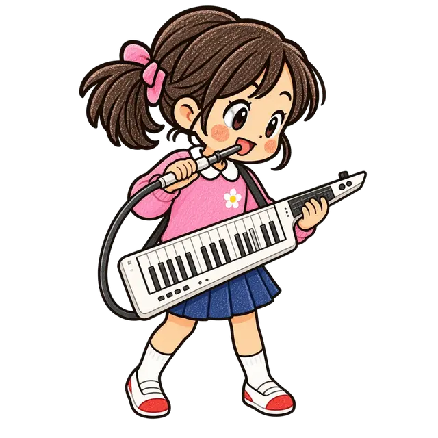 水彩の鍵盤ハーモニカを吹く女の子