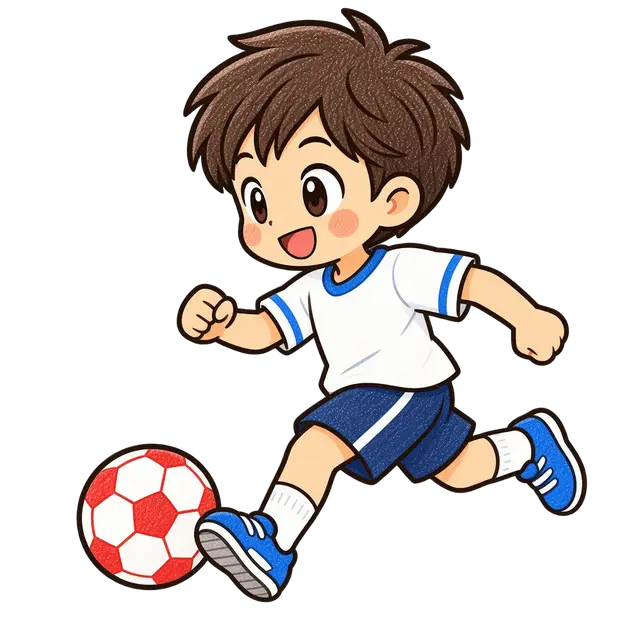 水彩のサッカーをする男の子