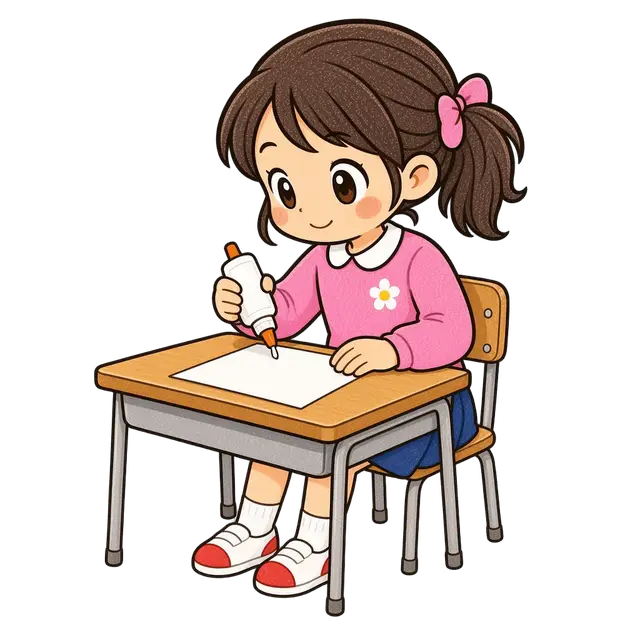 水彩ののりで貼る女の子