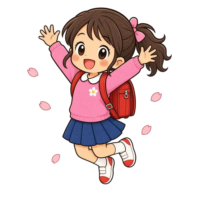 水彩の進級を喜ぶ女の子