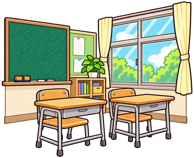 教室の窓と机の挿絵