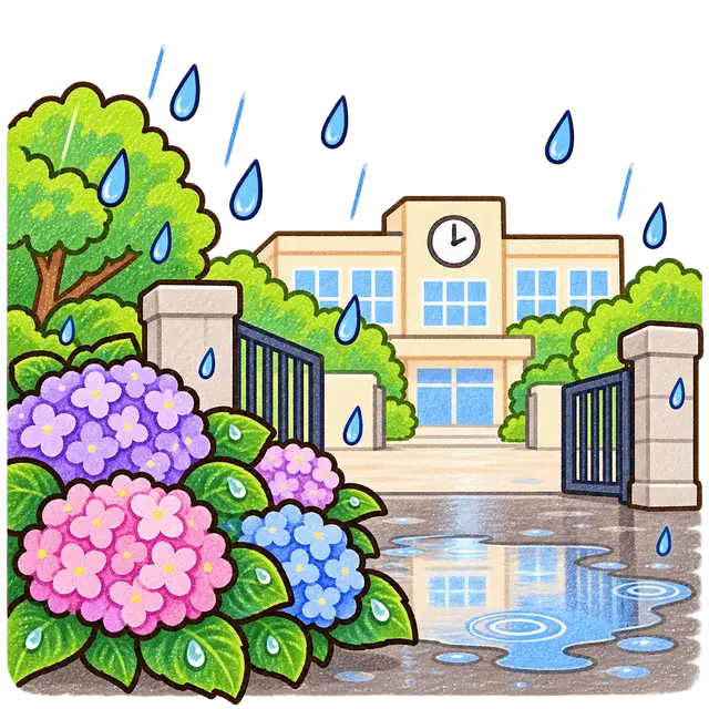 雨の校庭の挿絵